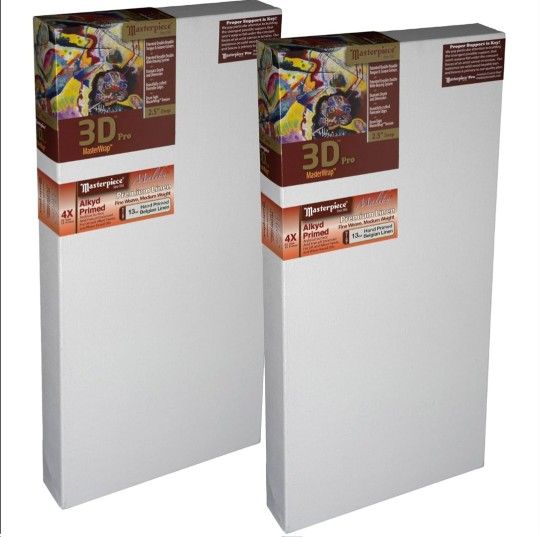 MASTERPIECE Z2DY-2134 3D Pro 2.5" Deep Malibu Belgian Linen 12.0 oz Alkyd Oil Primed Stretched Canvas 21" x 34" Gray 2 Pack