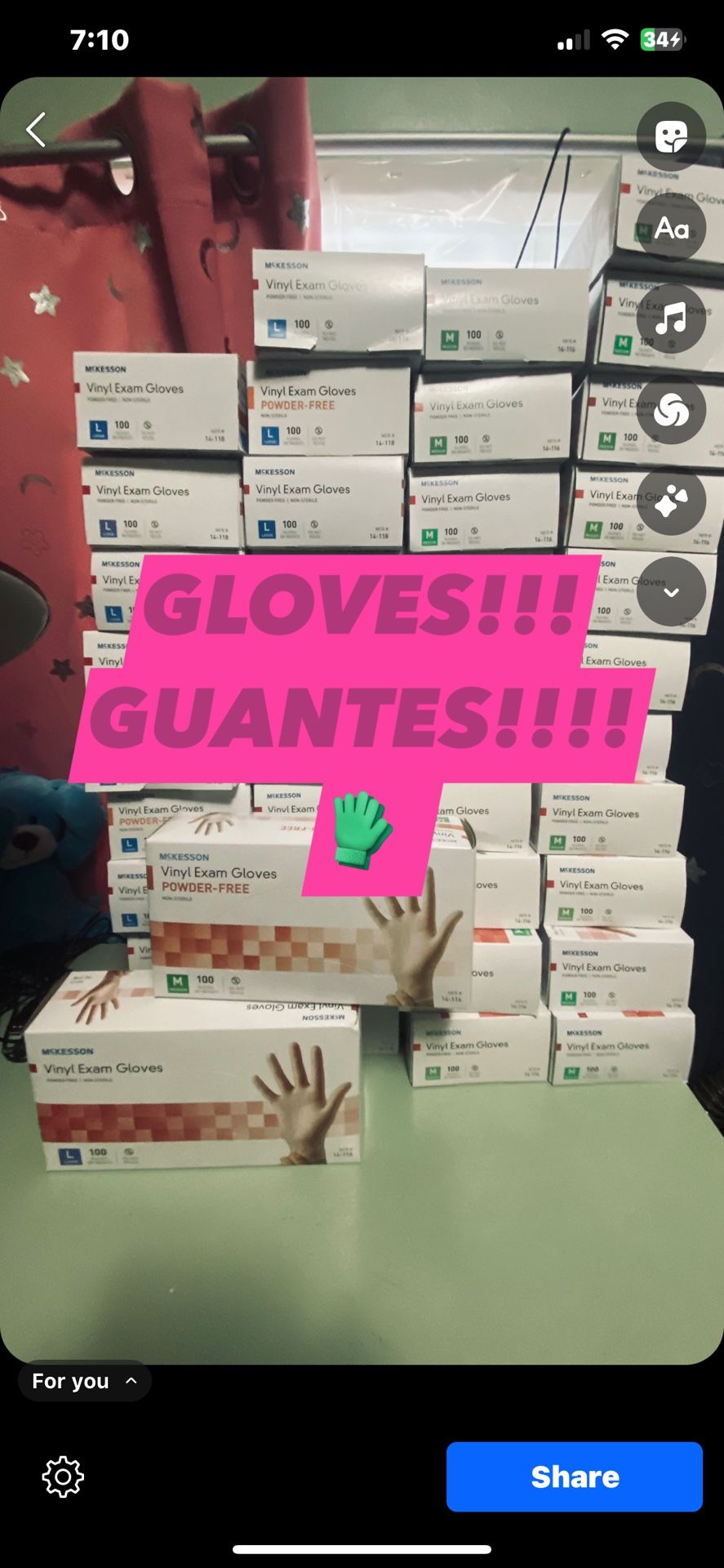 😍😍😍20 boxes for $125!!!👏—single boxes of each size- each box has 100 single gloves--medical grade powder free gloves. —Guantes grado médico—(each