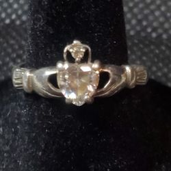 Sterling Silver Claddagh Promise Love Heart Friendship Band Ring Clear


