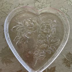 Vintage Heart Shaped Glass Serving Platter 12”