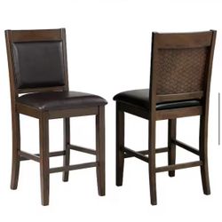 Dewey 40.5 in. Brown and Walnut Wood Frame Counter Height Stools with Footrest (Set of 2)