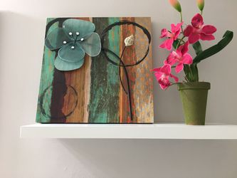 PAINTING WITH 3D ITEMS—FLOWER POT with rose flowers and greenery.
