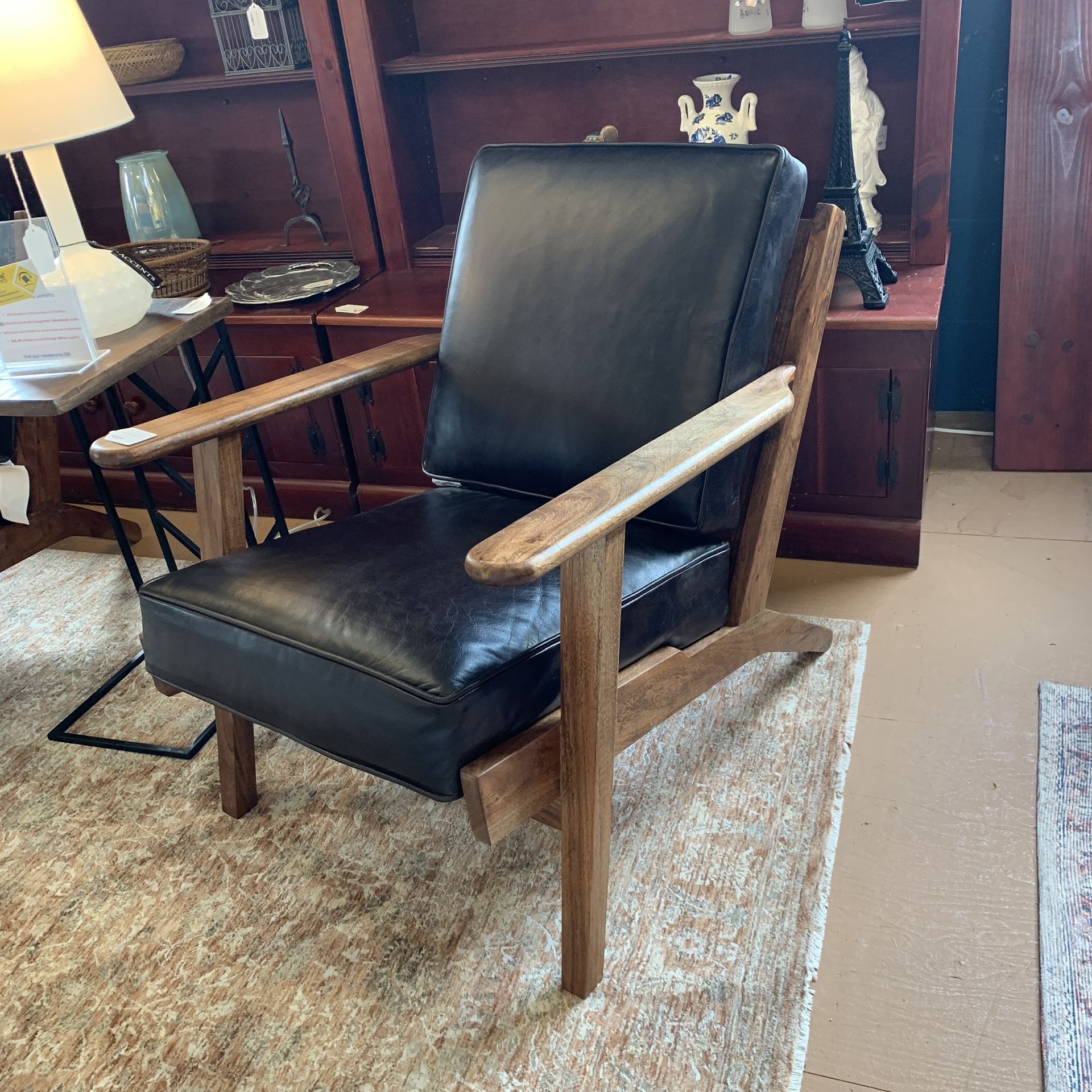 Walnut Leather Accent Chair