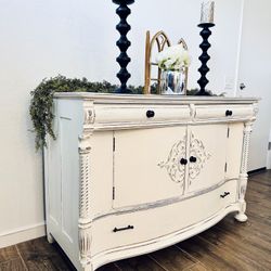 Solid Wood Vintage Buffet Cabinet Shabby Chic Farmhouse Sideboard, Rustic Storage or Display Piece
