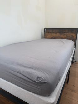 Twin Platform Bed Frame with Charging Station & Mattress
