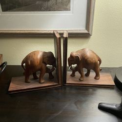 Wood Elephant Book Ends