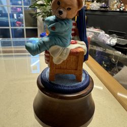 Porcelain Musical Teddy Bear Figurine 
