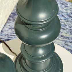 Vintage Dark Green Painted Metal Table Lamps – Baluster Urn Style, Pair
