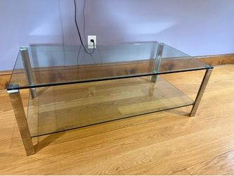 Glass side table and coffee or entertainment table
