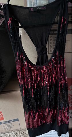 Blacks/ red sequence tank top