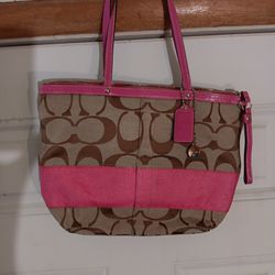 Coach Brown and Pink Signature Purse #k0969-F13548