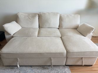 ERYE Beige L-Shaped Pull Out Sleeper Sofa with Storage