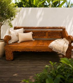 Hand-Carved Solid Teak Wood Daybed / Bench – Intricately Carved Balinese Style