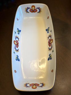 Vintage Porsgrund Norway Porcelain Relish Dish Mid Century Scandinavian Folk Art Platter