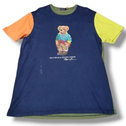 Polo Ralph Lauren Shirt Size XLT Polo Bear Color Block Jersey T-Shirt With Flaws Measurements In Description 