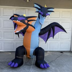 Two Headed blow Up Halloween dragon Outside