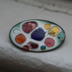 Vintage Colorful Modernist? "Palette" Brooch Pin Colorful Oval Art.