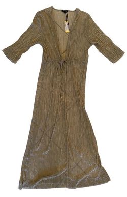 Dolcessa Gold Divina Sheer Metallic Long Swim Beach Coverup Duster Large NWT