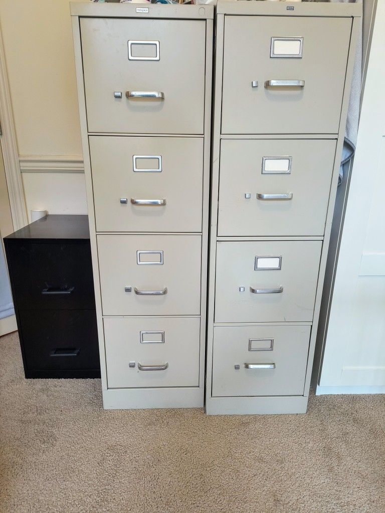 4 drawer metal file cabinets (I have 2 of them) & 2 Drawer Metal File Cabinet. Please Read Description