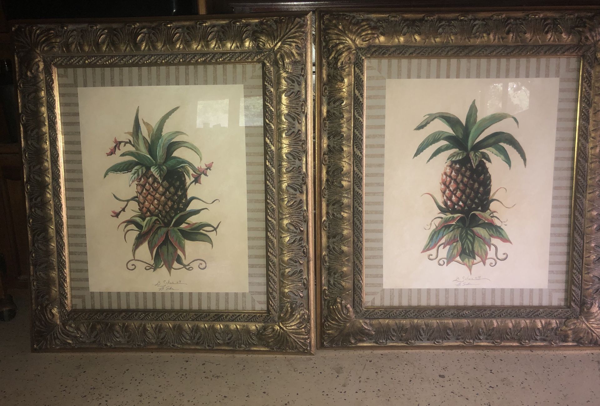 Matching Vintage Antique Robert Grace framed pineapple photo