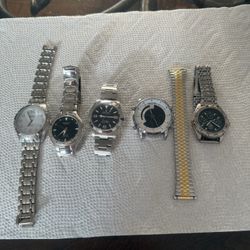 Lot Of 5 Stainless Still Men’s Watches All Working Omax,Kenneth Cole,Fiori