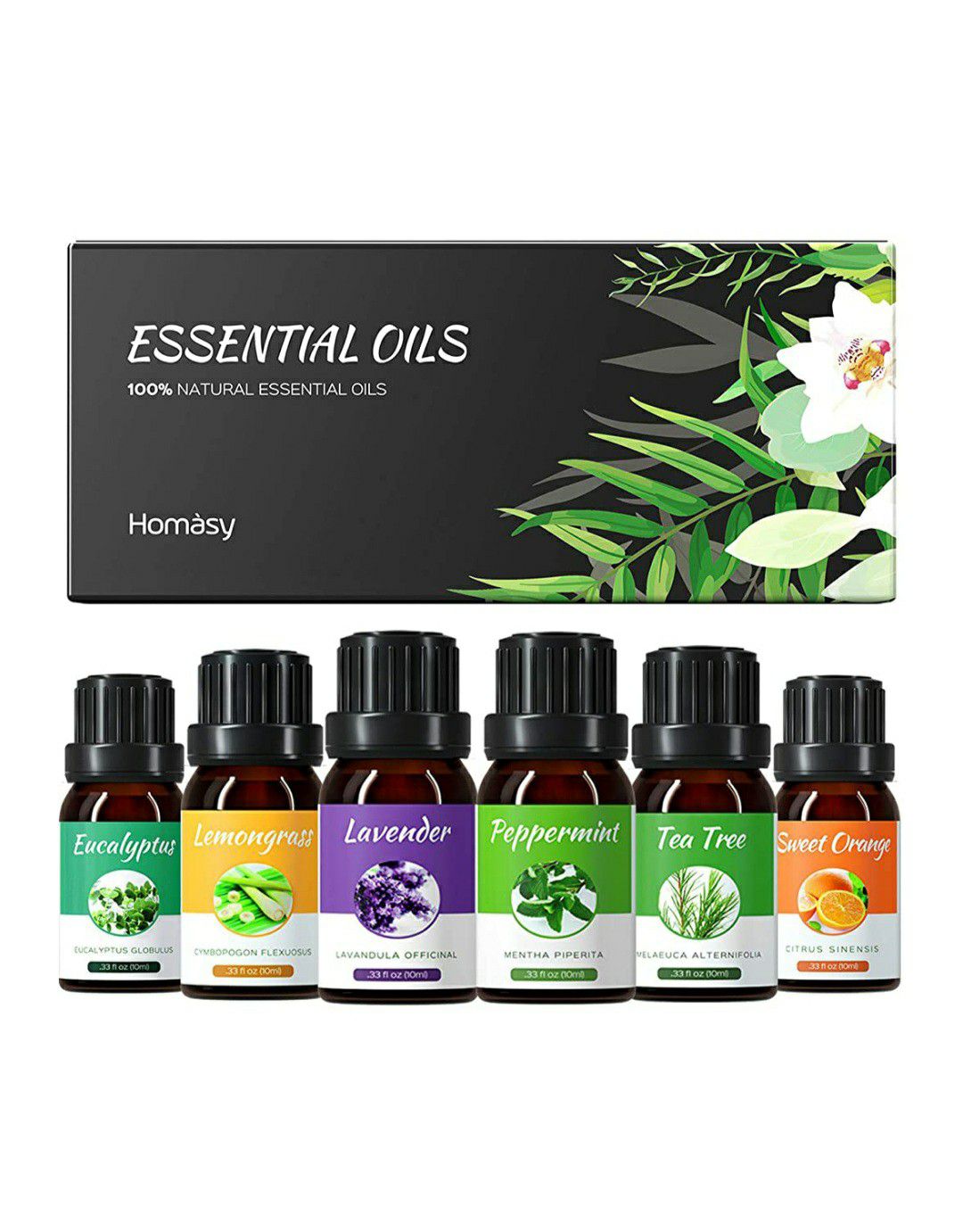 6 Natural Essential Fragrance Oil Set for Diffuser, 10ML(Tea Tree, Peppermint, Lavender, Eucalyptus, Lemon Grass, Orange)