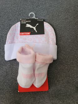 Puma Infant Hat & Bootie Combo Pink/White Cotton Size 0-6 Months