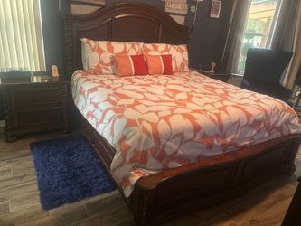 Dark Cherry Wood King Bed Frame