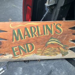Vintage sportsman shop sign wood Marlin’s end Nautical Sport Fishing