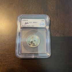 1992-D 25C ICG - MS67 Austin Hutto, CEO Signed Washington Quarter 