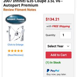 2004 Infiniti G35 Window Regulator