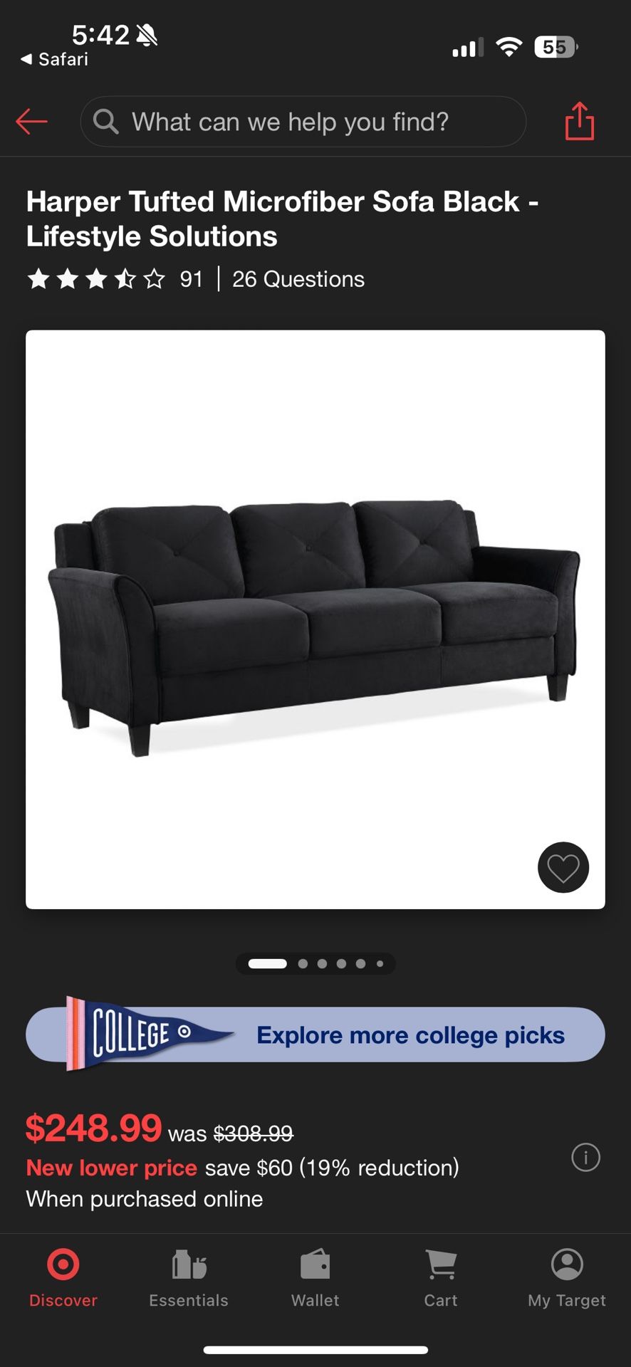 Harper Tufted Microfiber Sofa Black