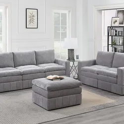 Brand New Grey Super Plush Modular Design Sofa & Loveseat  w Ottoman