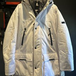 Michael Kors Mens Hood White/orange Parka Anorak Jacket