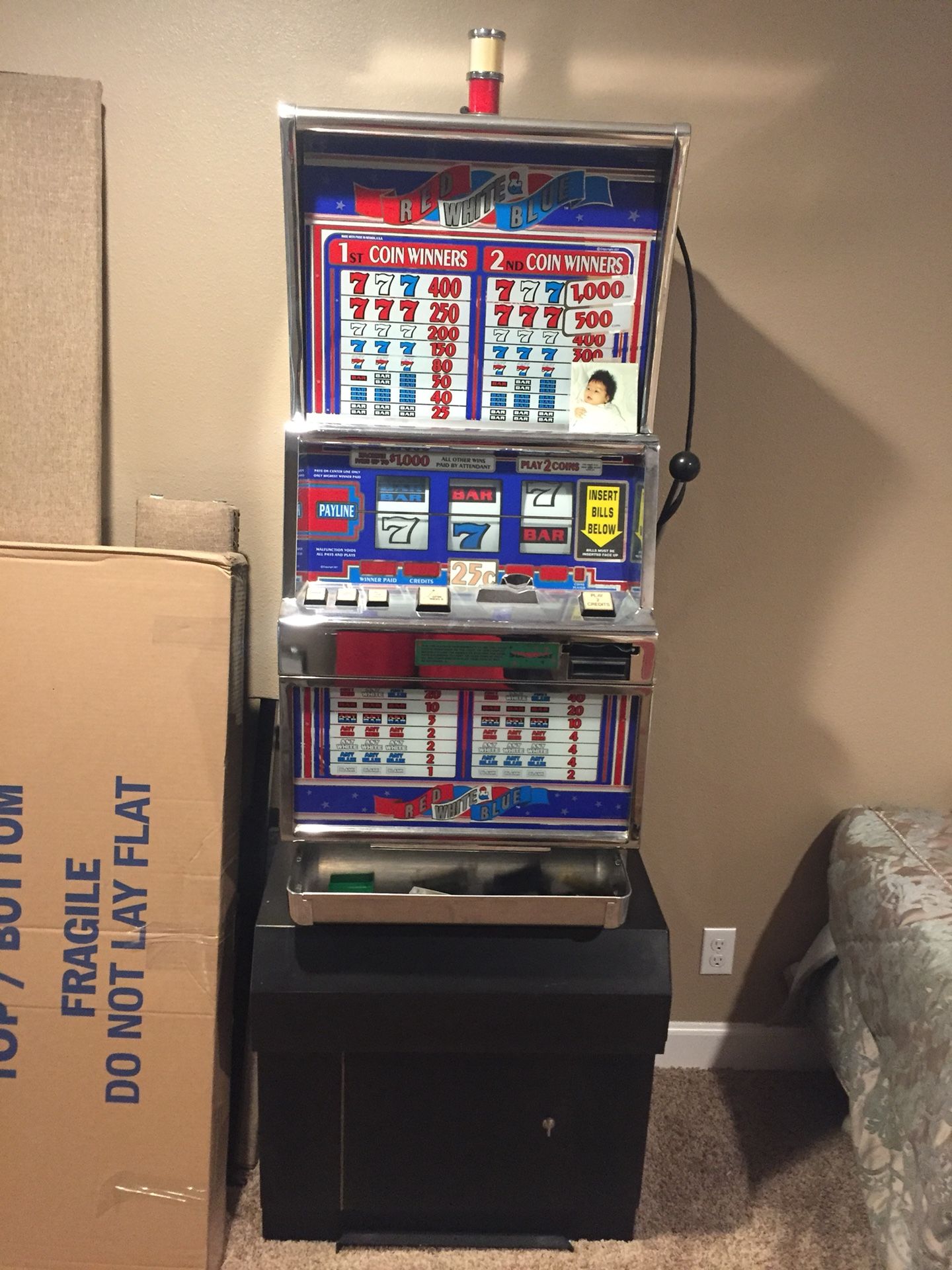 Original casino slot machine. takes quarters. Great shape, code 12