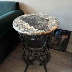 Vintage Boho Ornate Side Table / Plant Stand – Hand-Detailed Top – Stunning Statement Piece