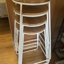NEW Wooden Barstool Stools 4 Pack, 28"H Backless Stool White Metal Base W/ Natural Wood Seat !