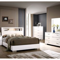Bedroom Set 4 Pc White High Gloss Finish, New Especial Price 