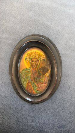 Antique Polish Catholic icon of the Black Madonna of Częstochowa (Our Lady of Częstochowa).5”x 3.5”