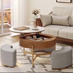 Lift Top Extendable Frame Coffee Table with Storage 3 Stools