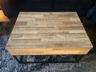 Industrial Wood Top Coffee Table with Metal Base