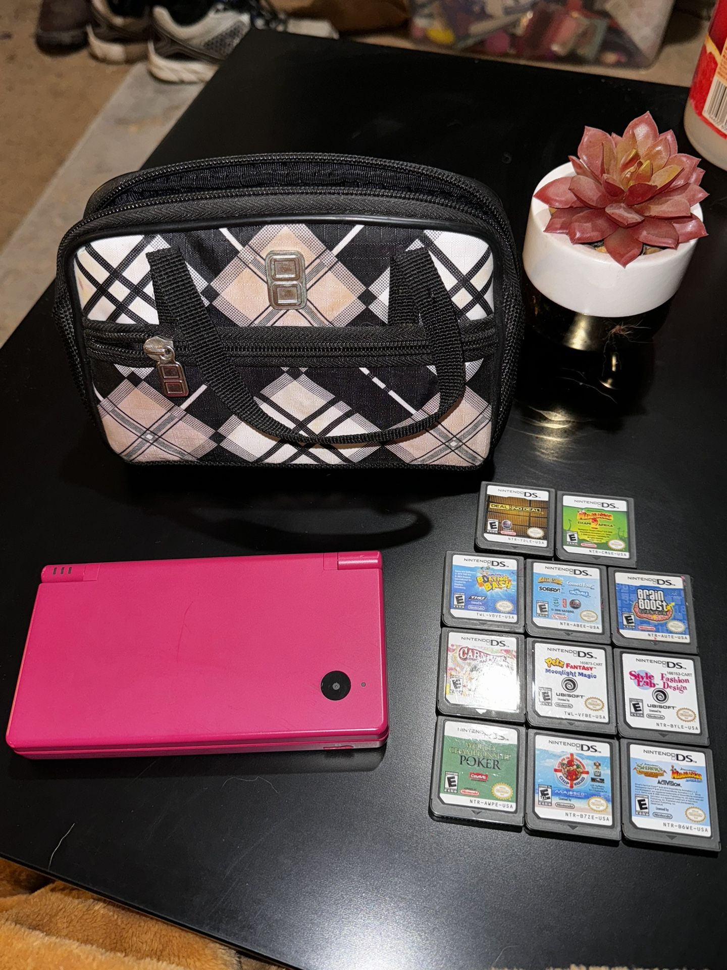 Nintendo DSi Hot Pink W/ Travel Pouch And Games Bundle
