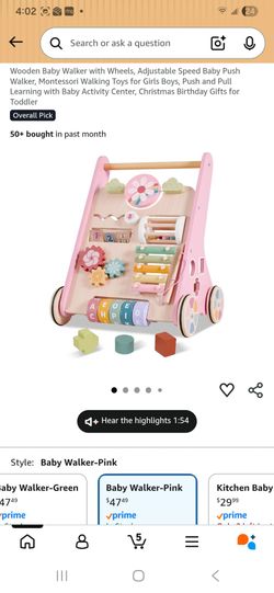 Wooden baby walker pink