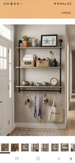 Industrial Pipe Wall Shelves with Hooks