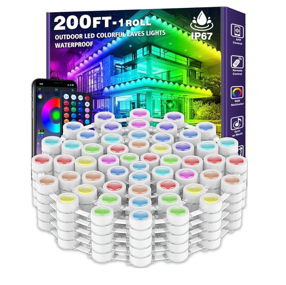 200FT Outdoors RGB LED Lights Waterproof Smart LED Eaves Lights