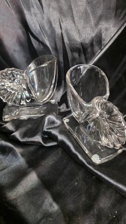 Vintage New Martinsville Nautilus Shell Glass Bookend Vase Pair Art Deco