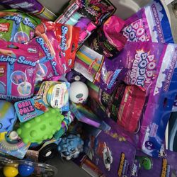 Mixed toys for parties, piñata, goodie bags. Treasure box, Easter baskets