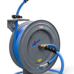Auto Retractable Water Hose Reel with Hot & Cold Water Rubber Garden Hose, Spray Nozzle - Ultra Light, Super Strong with 6' Lead-in Hose (5/8” x 50’ G