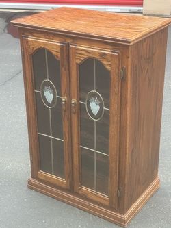Oak Cabinet with Leaded Glass Doors