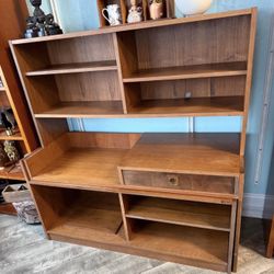 mid-century modern expanding media bookcase desk unit